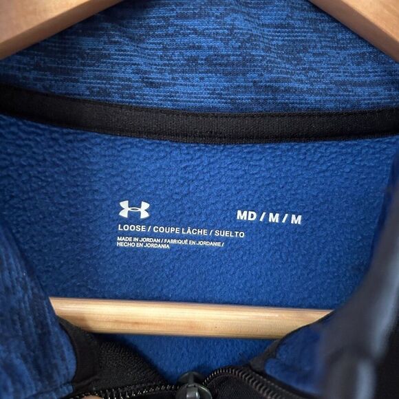 Under Armour Medium Loose Fit Pullover Sweater Blue Black Colorblock 1/4 Zip - Picture 3 of 6